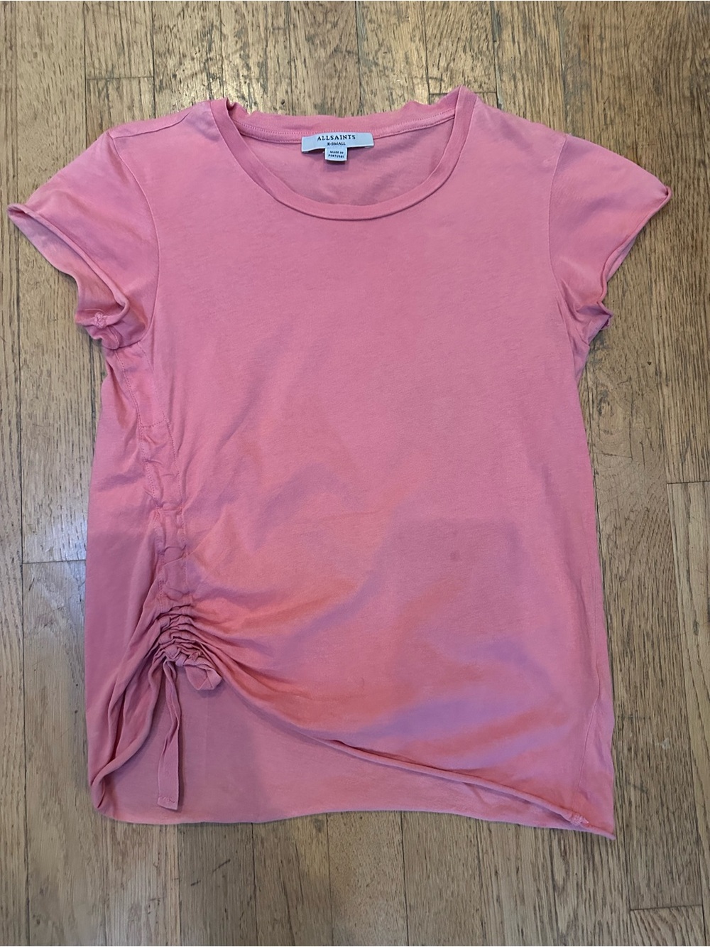 All Saints Pink Ruched Side Short Sleeve Tee XS